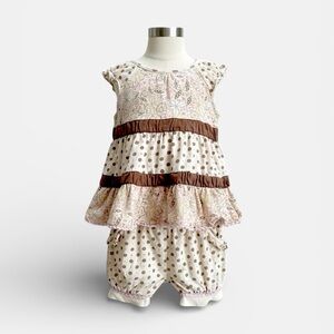 BOUTIQUE RABBIT MOON 6-9 mos BEIGE BROWN DRESSY Tunic and Bloomer‎ SET